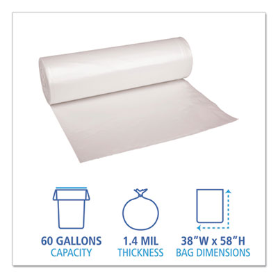 Boardwalk® Recycled Low-Density Polyethylene Can Liners, 60 gal, 1.4 mil, 38" x 58", Clear, 10 Bags/Roll, 10 Rolls/Carton OrdermeInc OrdermeInc