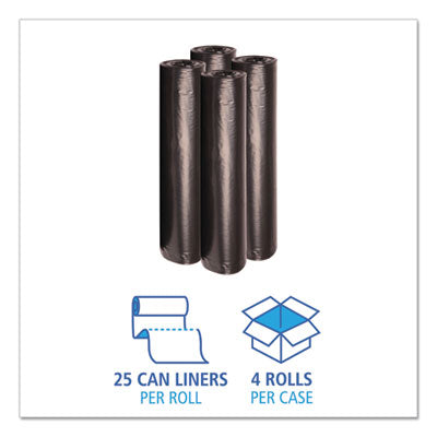Recycled Low-Density Polyethylene Can Liners, 45 gal, 1 mil, 40" x 48", Black, 10 Bags/Roll, 10 Rolls/Carton OrdermeInc OrdermeInc