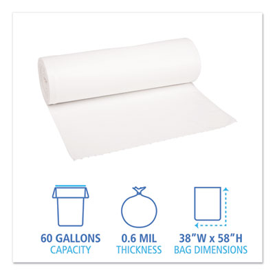 Boardwalk® Low-Density Waste Can Liners, 60 gal, 0.6 mil, 38" x 58", White, 25 Bags/Roll, 4 Rolls/Carton OrdermeInc OrdermeInc