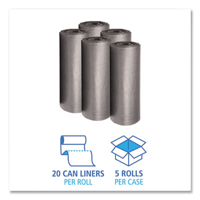 Low-Density Waste Can Liners, 56 gal, 1.1 mil, 43" x 47", Gray, 20 Bags/Roll, 5 Rolls/Carton OrdermeInc OrdermeInc