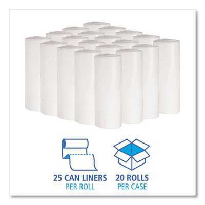 BOARDWALK Low-Density Waste Can Liners, 16 gal, 0.4 mil, 24" x 32", White, 25 Bags/Roll, 20 Rolls/Carton