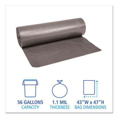 Low-Density Waste Can Liners, 56 gal, 1.1 mil, 43" x 47", Gray, 20 Bags/Roll, 5 Rolls/Carton OrdermeInc OrdermeInc