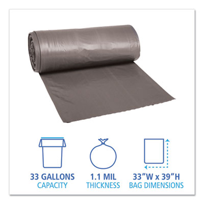 Boardwalk® Low-Density Waste Can Liners, 33 gal, 1.1 mil, 33" x 39", Gray, 25 Bags/Roll, 4 Rolls/Carton OrdermeInc OrdermeInc