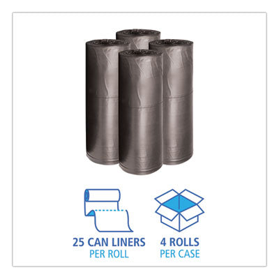 Low-Density Waste Can Liners, 60 gal, 0.65 mil, 38" x 58", Black, 25 Bags/Roll, 4 Rolls/Carton OrdermeInc OrdermeInc