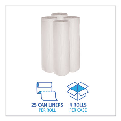 Low-Density Waste Can Liners, 45 gal, 0.6 mil, 40" x 46", White, 25 Bags/Roll, 4 Rolls/Carton OrdermeInc OrdermeInc