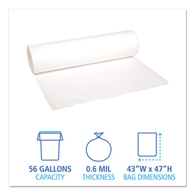 Low-Density Waste Can Liners, 56 gal, 0.6 mil, 43" x 47", White, 25 Bags/Roll, 4 Rolls/Carton OrdermeInc OrdermeInc