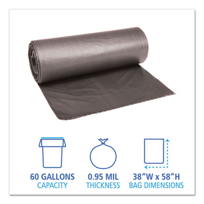 Low-Density Waste Can Liners, 60 gal, 0.95 mil, 38" x 58", Gray, 25 Bags/Roll, 4 Rolls/Carton OrdermeInc OrdermeInc