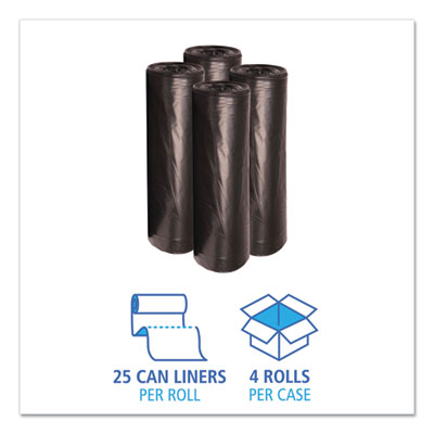 Boardwalk® Low-Density Waste Can Liners, 56 gal, 0.6 mil, 43" x 47", Black, 25 Bags/Roll, 4 Rolls/Carton OrdermeInc OrdermeInc