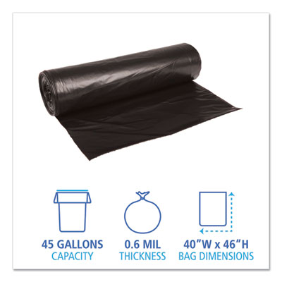 Boardwalk® Low-Density Waste Can Liners, 45 gal, 0.6 mil, 40" x 46", Black, 25 Bags/Roll, 4 Rolls/Carton OrdermeInc OrdermeInc