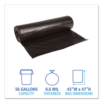 Boardwalk® Low-Density Waste Can Liners, 56 gal, 0.6 mil, 43" x 47", Black, 25 Bags/Roll, 4 Rolls/Carton OrdermeInc OrdermeInc