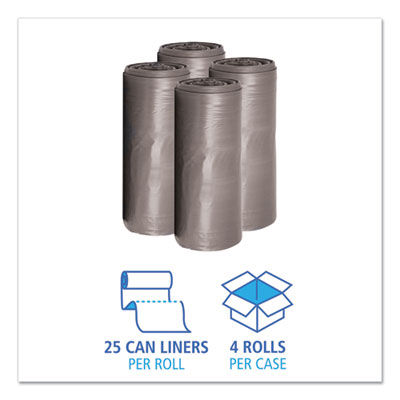 Boardwalk® Low-Density Waste Can Liners, 33 gal, 1.1 mil, 33" x 39", Gray, 25 Bags/Roll, 4 Rolls/Carton OrdermeInc OrdermeInc