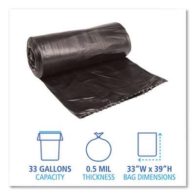 Low-Density Waste Can Liners, 33 gal, 0.5 mil, 33" x 39", Black, 25 Bags/Roll, 8 Rolls/Carton OrdermeInc OrdermeInc