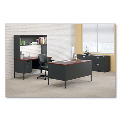 HON COMPANY Metro Classic Series Double Pedestal Desk, Flush Panel, 60" x 30" x 29.5", Mahogany/Charcoal