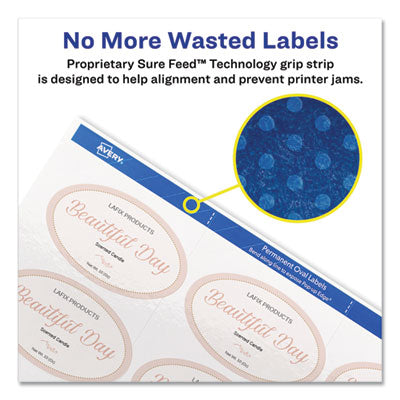 AVERY PRODUCTS CORPORATION Oval Labels w/ Sure Feed and Easy Peel, 2 x 3.33, Glossy White, 80/Pack