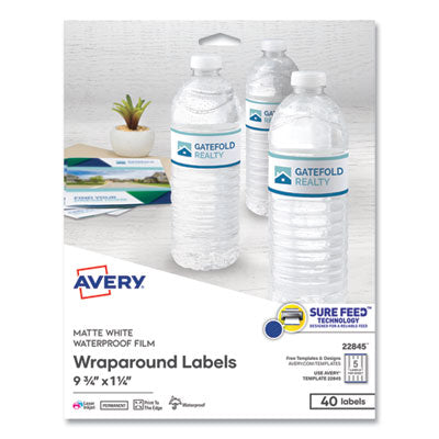 Avery® Water-Resistant Wraparound Labels w/ Sure Feed, 9.75 x 1.25, White, 40/Pack