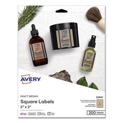 Avery® Square Print-to-the-Edge Labels, Inkjet/Laser Printers, 2 x 2, Kraft Brown, 12/Sheet, 25 Sheets/Pack OrdermeInc OrdermeInc