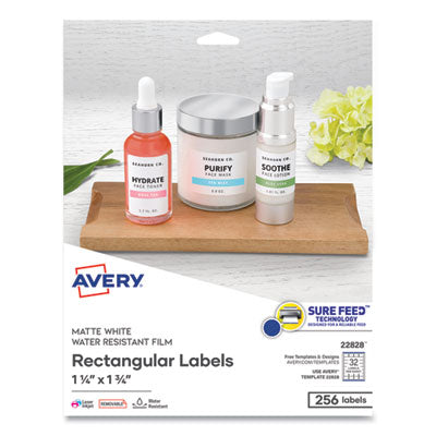 AVERY PRODUCTS CORPORATION Removable Durable White Rectangle Labels w/ Sure Feed, 1.25 x 1.75, 256/PK