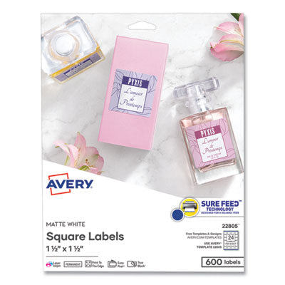 AVERY PRODUCTS CORPORATION Square Labels with Sure Feed and TrueBlock, 1.5 x 1.5, White, 600/Pack