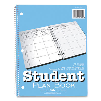 Student Plan Book, 40-Weeks: Six-Subject Day, Blue/White Cover, (100) 11 x 8.5 Sheets - OrdermeInc