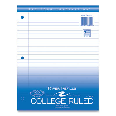 Notebook Filler Paper, 3-Hole, 8.5 x 11, College Rule, 100/Pack OrdermeInc OrdermeInc