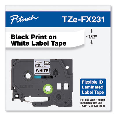 Brother P-Touch® Flexible ID Tape, 0.47" x 26.2 ft, Black on White OrdermeInc OrdermeInc
