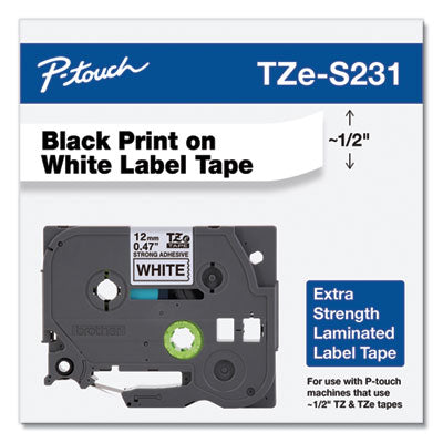 Brother P-Touch® TZe Extra-Strength Adhesive Laminated Labeling Tape, 0.47" x 26.2 ft, Black on White OrdermeInc OrdermeInc
