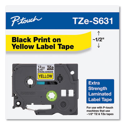 TZe Extra-Strength Adhesive Laminated Labeling Tape, 0.47" x 26.2 ft, Black on Yellow OrdermeInc OrdermeInc