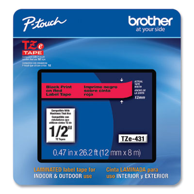 Brother P-Touch® TZe Laminated Removable Label Tapes, 0.47" x 26.2 ft, Black on Red OrdermeInc OrdermeInc
