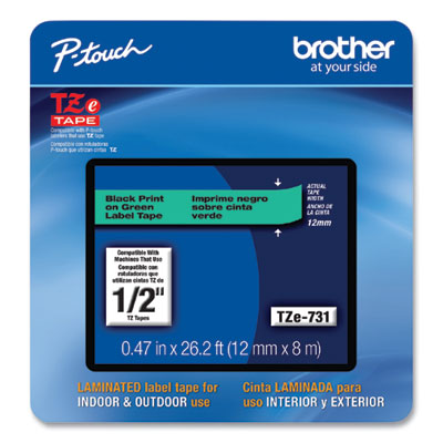 Brother P-Touch® TZe Laminated Removable Label Tapes, 0.47" x 26.2 ft, Black on Green OrdermeInc OrdermeInc