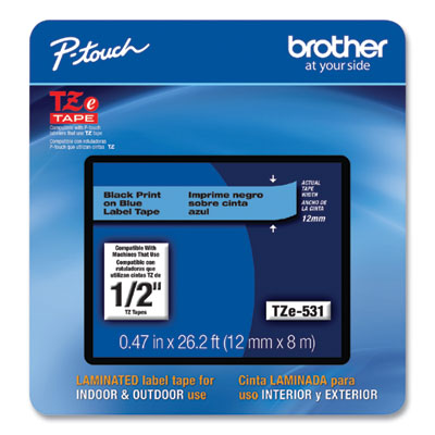 Brother P-Touch® TZe Laminated Removable Label Tapes, 0.47" x 26.2 ft, Black on Blue OrdermeInc OrdermeInc
