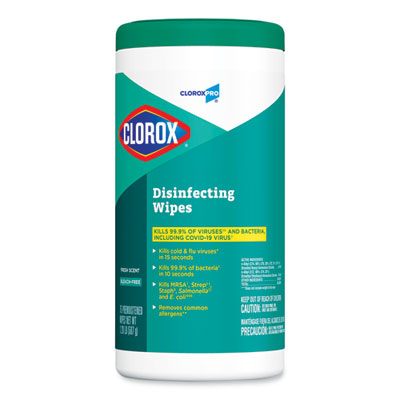 CLOROX SALES CO. Disinfecting Wipes, 1-Ply, Fresh Scent, 7 x 8, White, 75/Canister, 6 Canisters/Carton