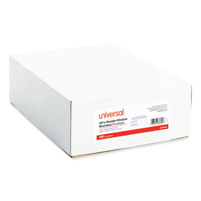 Universal® Double Window Business Envelope, #8 5/8, Commercial Flap, Gummed Closure, 3.63 x 8.63, White, 500/Box OrdermeInc OrdermeInc