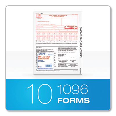 1096 Tax Form for Inkjet/Laser Printers, Fiscal Year: 2023, One-Part (No Copies), 8 x 11, 10 Forms Total OrdermeInc OrdermeInc