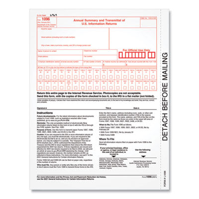 1096 Tax Form for Inkjet/Laser Printers, Fiscal Year: 2023, One-Part (No Copies), 8 x 11, 10 Forms Total OrdermeInc OrdermeInc