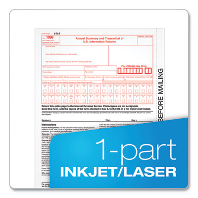 1096 Tax Form for Inkjet/Laser Printers, Fiscal Year: 2023, One-Part (No Copies), 8 x 11, 10 Forms Total OrdermeInc OrdermeInc