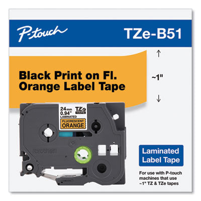 TZ Standard Adhesive Laminated Labeling Tape, 1" x 16.4 ft, Black on Fluorescent Orange OrdermeInc OrdermeInc
