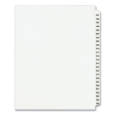 Preprinted Legal Exhibit Side Tab Index Dividers, Avery Style, 25-Tab, 401 to 425, 11 x 8.5, White, 1 Set, (1346) - OrdermeInc