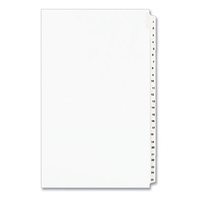 Preprinted Legal Exhibit Side Tab Index Dividers, Avery Style, 25-Tab, 1 to 25, 14 x 8.5, White, 1 Set, (1430) - OrdermeInc