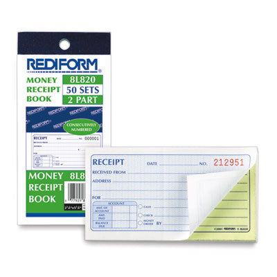 Rediform® Small Money Receipt Book, Two-Part Carbonless, 2.75 x 5, 50 Forms Total - OrdermeInc