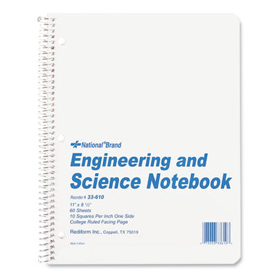 REDIFORM OFFICE PRODUCTS Engineering and Science Notebook, Quadrille Rule (10 sq/in), White Cover, (60) 11 x 8.5 Sheets - OrdermeInc