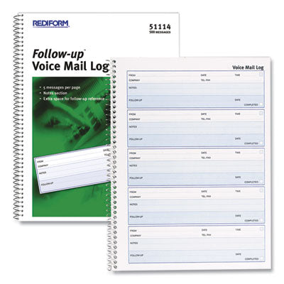 REDIFORM OFFICE PRODUCTS Follow-up Wirebound Voice Mail Log Book, One-Part (No Copies), 7.5 x 2, 5 Forms/Sheet, 500 Forms Total - OrdermeInc