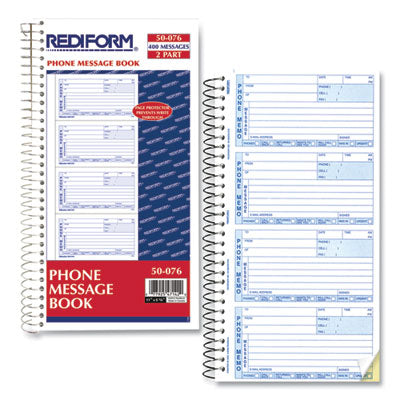 REDIFORM OFFICE PRODUCTS Telephone Message Book, Two-Part Carbonless, 5 x 2.75, 4 Forms/Sheet, 400 Forms Total