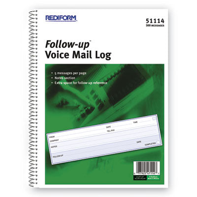 REDIFORM OFFICE PRODUCTS Follow-up Wirebound Voice Mail Log Book, One-Part (No Copies), 7.5 x 2, 5 Forms/Sheet, 500 Forms Total - OrdermeInc