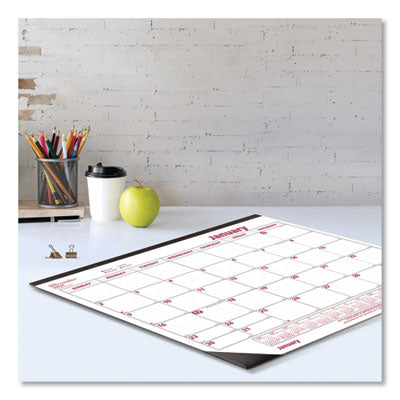 REDIFORM OFFICE PRODUCTS Monthly Desk Pad Calendar, 22 x 17, White/Burgundy Sheets, Black Binding, Black Corners, 12-Month (Jan to Dec): 2024