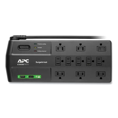 APC® Home Office SurgeArrest Power Surge Protector, 8 AC Outlets/2 USB Ports, 6 ft Cord, 2,630 J, Black OrdermeInc OrdermeInc