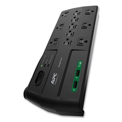 APC® Home Office SurgeArrest Power Surge Protector, 8 AC Outlets/2 USB Ports, 6 ft Cord, 2,630 J, Black OrdermeInc OrdermeInc