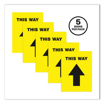 Social Distancing Floor Decals, 8.5 x 11, This Way, Yellow Face, Black Graphics, 5/Pack OrdermeInc OrdermeInc