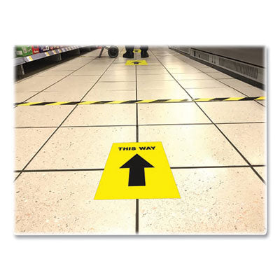 Social Distancing Floor Decals, 8.5 x 11, This Way, Yellow Face, Black Graphics, 5/Pack OrdermeInc OrdermeInc