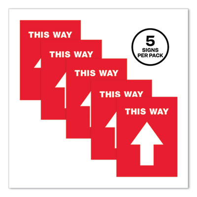 Social Distancing Floor Decals, 8.5 x 11, This Way, Red Face, White Graphics, 5/Pack OrdermeInc OrdermeInc