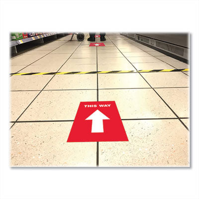 Social Distancing Floor Decals, 8.5 x 11, This Way, Red Face, White Graphics, 5/Pack OrdermeInc OrdermeInc